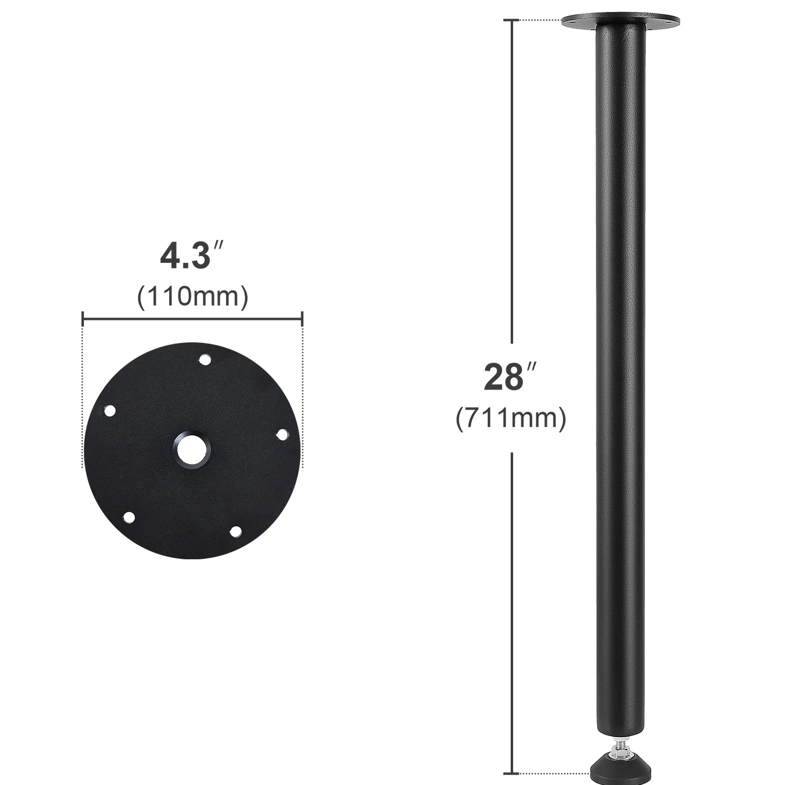 SKYSHALO 28 Solid Steel Adjustable Desk Legs Office Table Furniture Set of 4 Black - Image 8