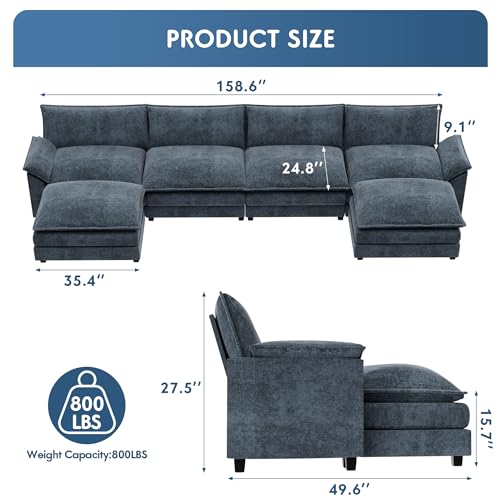 YESHOMY Sectional Modular Sofa U Shaped Chenille Fabric Couch with High Supportive & Soft Sponges and Removable Ottoman, Sleeper Comfy Upholstered Furniture for Living Room, Grey - Image 32