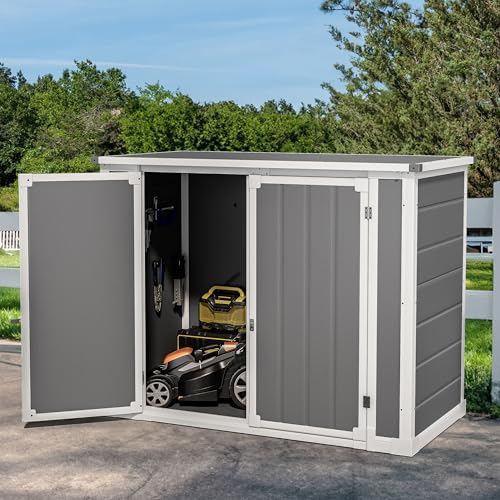 DWVO 5x3ft Resin Outdoor Storage Shed with Floor, Waterproof Lockable Storage Shed with Window, Plastic Outside Tool Storage for Garden, Backyard, Patio, Lawn, Gray - Image 19