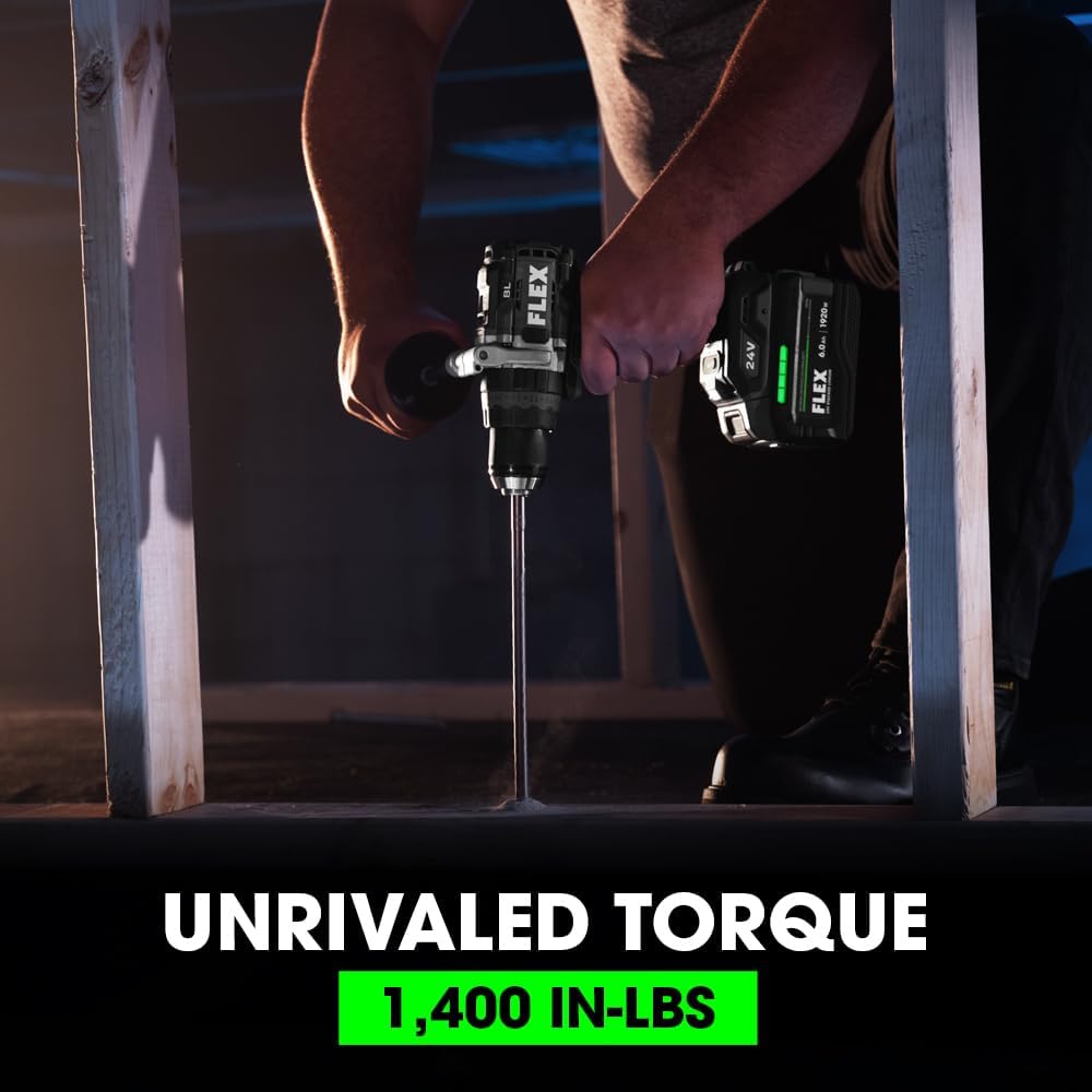 FLEX 24V Brushless Cordless 1/2-Inch 1,400 In-Lbs Torque 2-Speed Hammer Drill Turbo Mode Kit with 6.0Ah Stacked Lithium Battery and 280W Rapid Charger – FX1271T-1H - Image 6