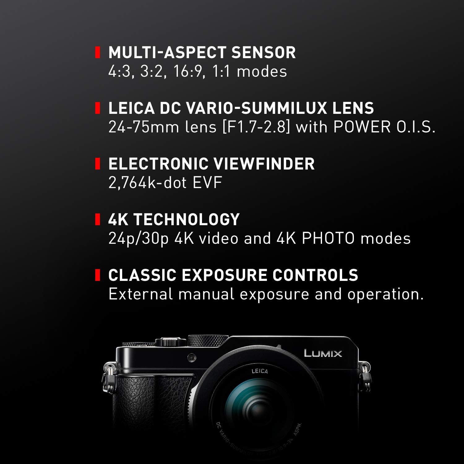 Panasonic Lumix LX100 II Large Four Thirds 21.7 MP Multi Aspect Sensor 24-75mm Leica DC VARIO-SUMMILUX F1.7-2.8 Lens Wi-Fi and Bluetooth Camera with 3 LCD, Black (DC-LX100M2) - Image 2
