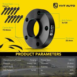 Alternative view of YHTAUTO 5×120 Hub Centric Wheel Spacers 1 Compatible with 1991-2011 BMW 1/3/5/6/7/8/M3/M5/M6/Z3/Z4/Z8 Series Tire Spacers M12x1.5 Studs, 72.56mm Hub Bore 5 Lug 2PCS Black