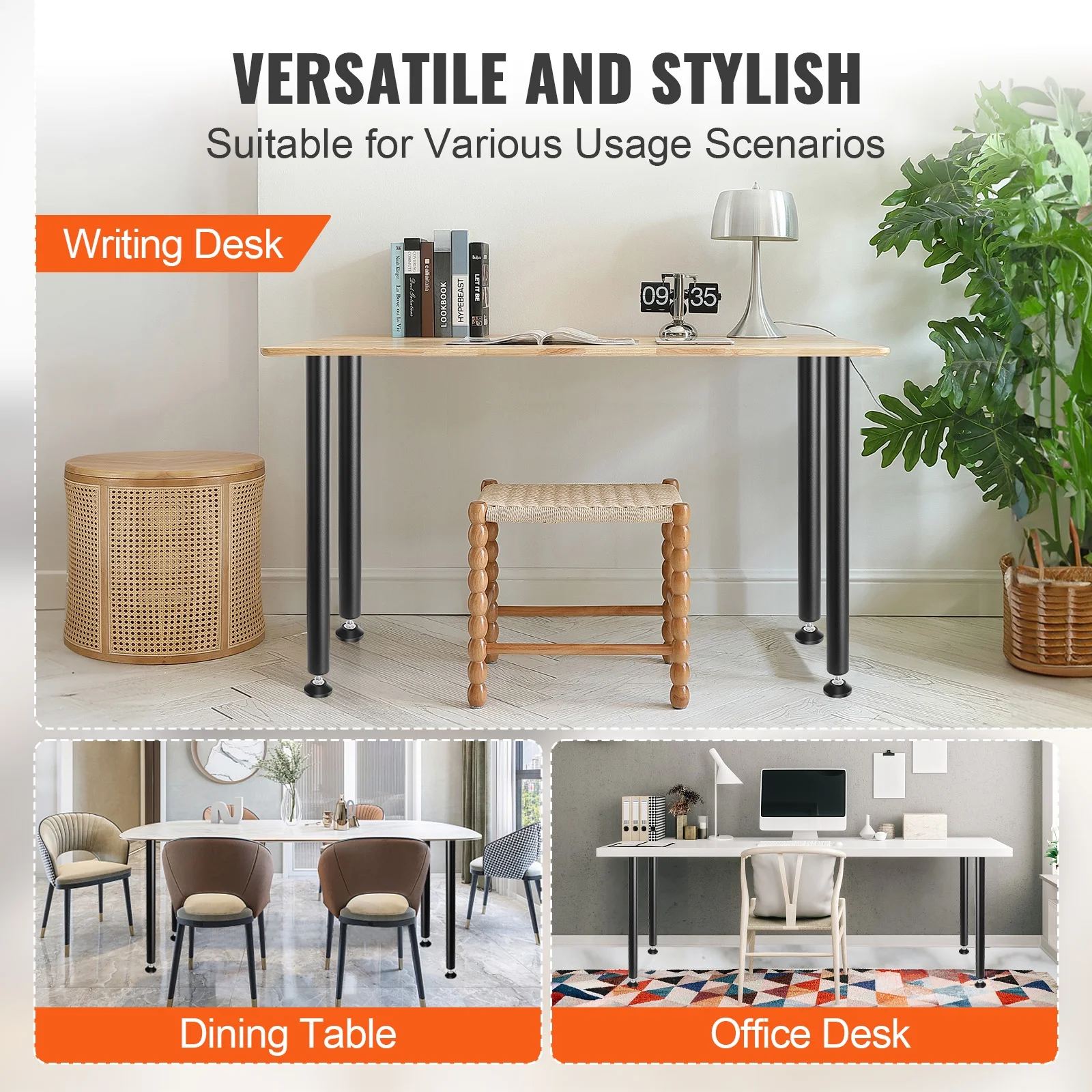 SKYSHALO 28 Solid Steel Adjustable Desk Legs Office Table Furniture Set of 4 Black - Image 5