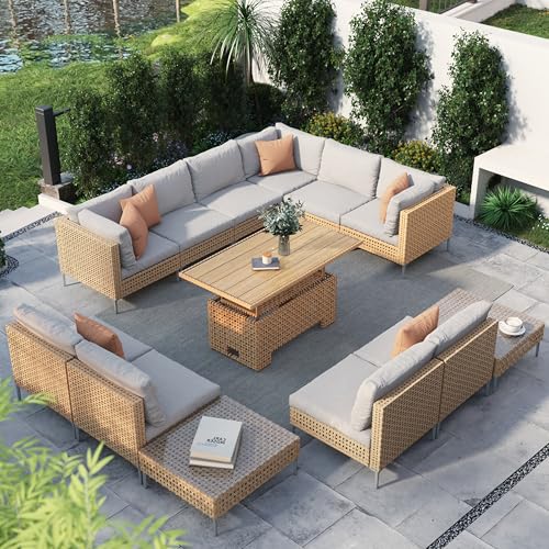 Grand patio 7-Piece Wicker Patio Furniture Set, Boho Outdoor Conversation Set Sectional Sofa with Water Resistant Thick Cushions and Coffee Table, Cream - Image 17
