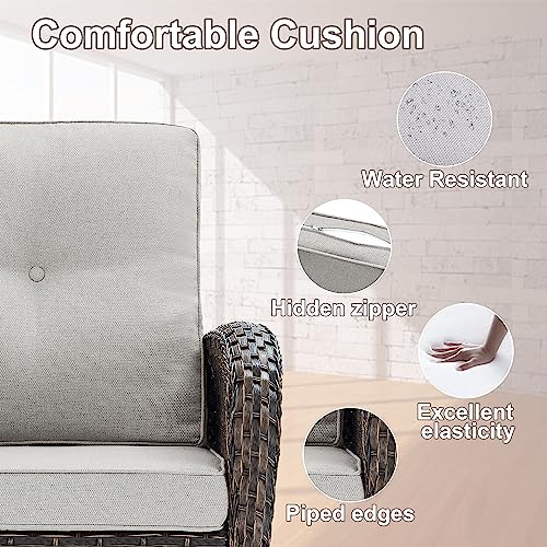 Patio Wicker Chairs Swivel Rocker – Outdoor Swivel Rocking Chairs Set of 2 with Rattan Side Table, Patio Swivel Glider Chair 3 Piece Patio Furniture Sets for Deck Porch Pool Brown/Blue - Image 156