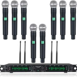 Wireless Microphone System, Phenyx Pro 8-Channel UHF Cordless Mic Set with Eight Handheld Mics, Fixed Frequency, All Metal Build, Long Range 260ft, Ideal for Karaoke,Church,Events (PTU-4000A)