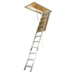 Werner 8 ft. – 10 ft., 25 in. x 54 in. Aluminum Attic Ladder with 375 lb. Maximum Load AH2510B