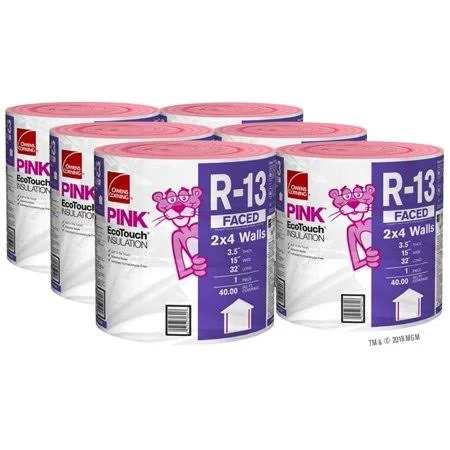 6 Pack, Owens Corning Eco Touch 15 in. W x 32 ft. L R-13 Kraft Faced Fiberglass Insulation Roll 40 Sq