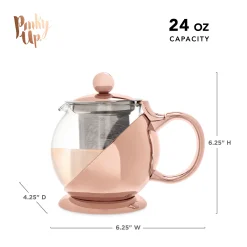 Alternative view of Pinky Up Rose Gold Wrapped Teapot – Tea Clear Glass Pot with Infuser Strainer and Tea Kettle for Loose Tea, 24 Oz