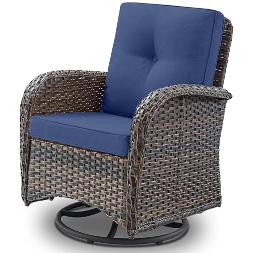 Patio Wicker Chairs Swivel Rocker – Outdoor Swivel Rocking Chairs Set of 2 with Rattan Side Table, Patio Swivel Glider Chair 3 Piece Patio Furniture Sets for Deck Porch Pool Brown/Blue - Image 167