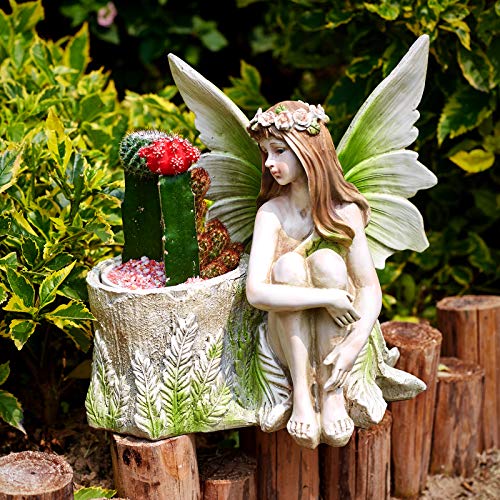 Fairy Planter Flower Pots, Girl Succulent Plant Pot Garden Figurine Outdoor for Patio Lawn Yard Decoration, Hand Painted Resin Figurines, 11.2 inch H - Image 6