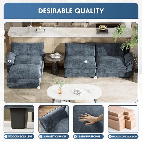 YESHOMY Sectional Modular Sofa U Shaped Chenille Fabric Couch with High Supportive & Soft Sponges and Removable Ottoman, Sleeper Comfy Upholstered Furniture for Living Room, Grey - Image 21