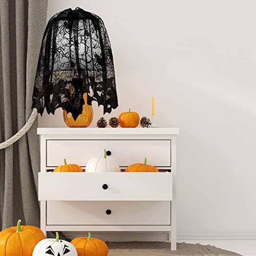 Halloween Decorations Sets,Fireplace Mantel Scarf,Round Spider Table Cover,Lace Table Runner and Cobweb Lampshade,80 Pcs 3D Bat for Party Decors - Image 4