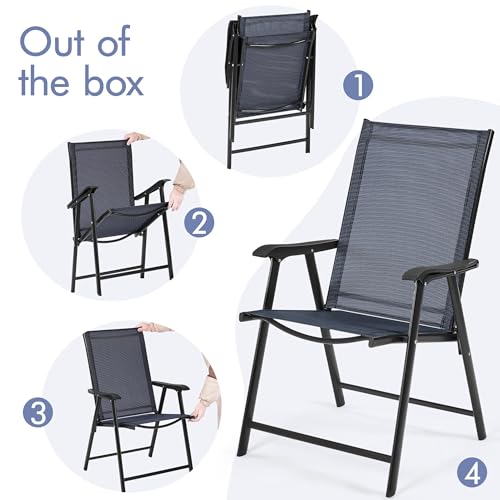 Yaheetech Patio Dining Chairs Set of 4 with Armrests, Outdoor Folding Chairs with Metal Frame and Backrest for Lawn, Garden, Yard and Poolside, Black - Image 18