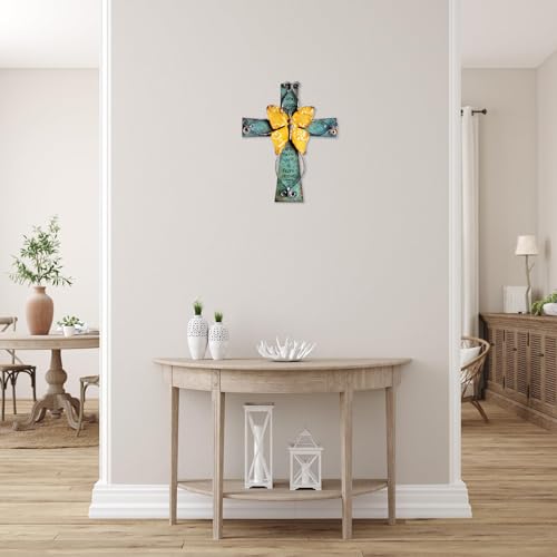 MelinSam Wooden Wall Cross Christians Cross with Antiqued Metal Butterfly and Inspirational Prayer Inscribed Blessed for Church Home Room Decoration Gifts - Image 6