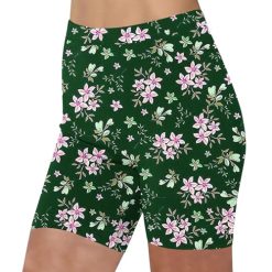 Women Workout Yoga Shorts High Waist 8 Biker No Front Seam Cream Floral Print Athletic Shorts Bike Short with Pockets