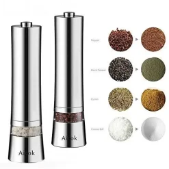 Aicok Stainless Steel Electronic Salt and Pepper Grinder Set with Adju
