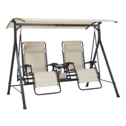 Mainstays Zero-Gravity Steel Porch Swing – Beige/Black, Size: 90.55 inch x 58.27 inch x 72.44 inch