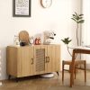 Spacious 45 Sideboard Buffet Cabinet with Rattan Mesh Doors, Durable Melamine and Carbon Steel Kitchen Storage Cabinet, Elegant Engineering Wood Frame, Versatile for Dining Room, Bedroom
