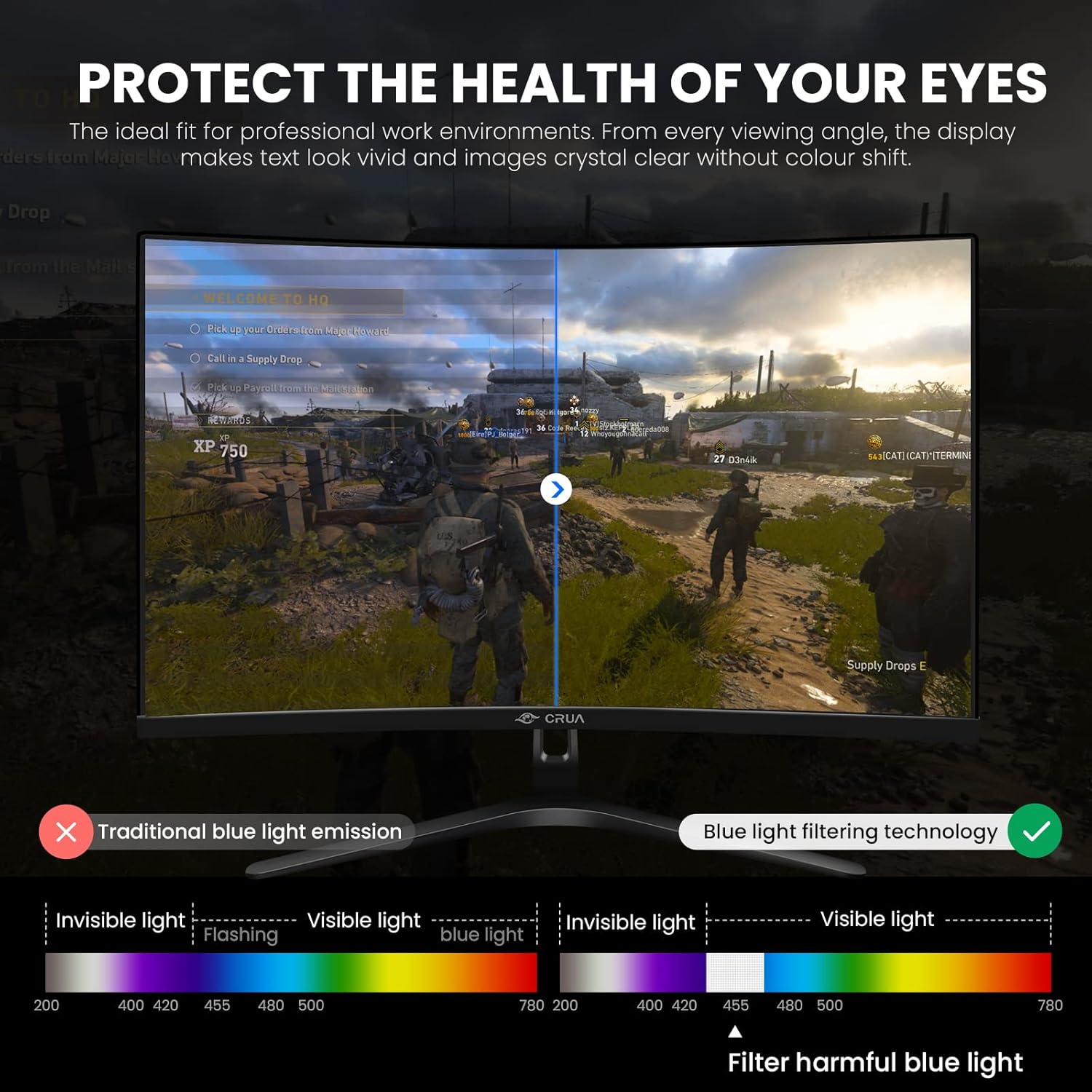 CRUA 32 inch 165Hz Ultrawide Monitor, Curved Gaming Monitor, PC Monitor FHD 1080P Monitor, 1800R Display, 1ms GTG, Freesync and Low Motion Blur, 90% SRGB Colors Gamut, DP,HDMI,DVI Port-Black(VESA) - Image 7