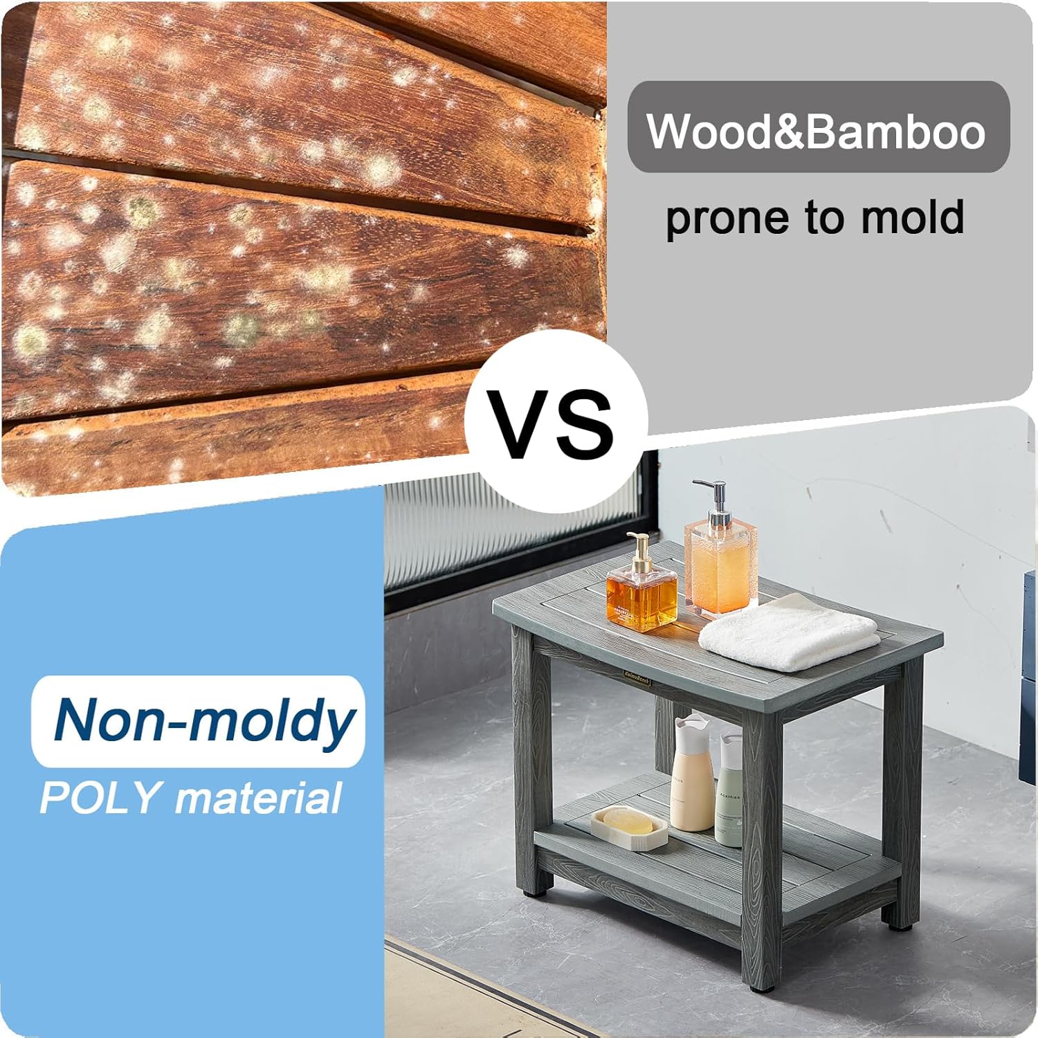 HDPS Shower Bench Seat, Poly Lumber Bathroom Stool for Inside Shower Waterproof, Foot Rest Stool for Shaving Legs with Adjustable Feet, Plastic Spa Bath Chair Seat for Bathroom, Non-Slip, Brown - Image 20