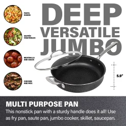 Alternative view of Granitestone Jumbo Cooker with Lid, Nonstick Triple Coated Surface, Family Sized Open Skillet with Stainless Steel Stay Cool & Helper Handle, Oven and Dishwasher Safe