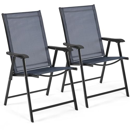 Yaheetech Patio Dining Chairs Set of 4 with Armrests, Outdoor Folding Chairs with Metal Frame and Backrest for Lawn, Garden, Yard and Poolside, Black - Image 21