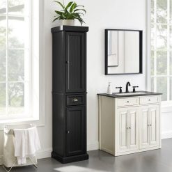 Crosley Seaside Tall Linen Cabinet Distressed Black