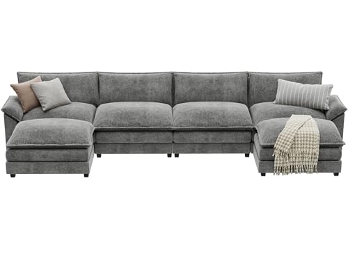 YESHOMY Sectional Modular Sofa U Shaped Chenille Fabric Couch with High Supportive & Soft Sponges and Removable Ottoman, Sleeper Comfy Upholstered Furniture for Living Room, Grey - Image 13