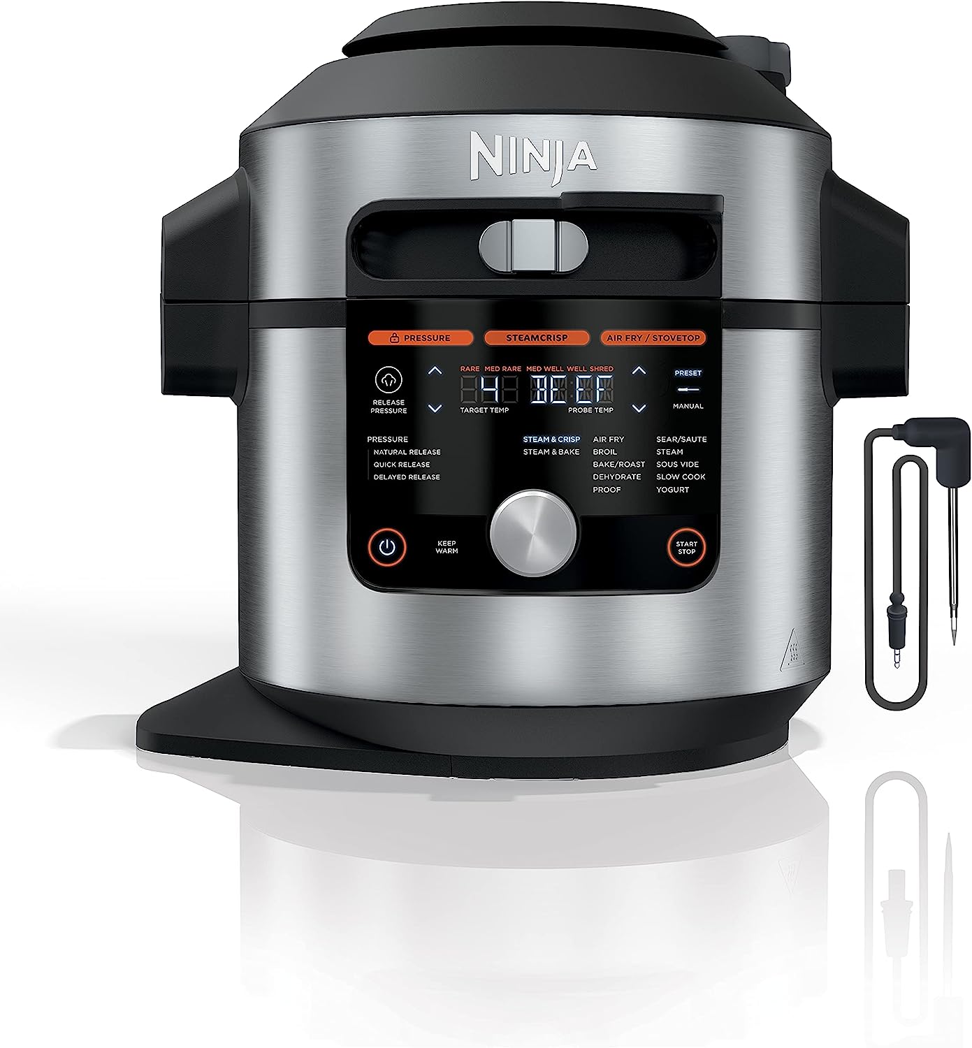 Ninja OL701 Foodi 14-in-1 SMART XL 8 Qt. Pressure Cooker Steam Fryer with SmartLid & Thermometer + Auto-Steam Release, that Air Fries, Proofs & More, 3-Layer Capacity, 5 Qt. Crisp Basket, Silver/Black - Image 3