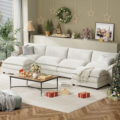 YESHOMY Sectional Modular Sofa U Shaped Chenille Fabric Couch with High Supportive & Soft Sponges and Removable Ottoman, Sleeper Comfy Upholstered Furniture for Living Room, Grey - Image 7