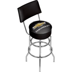 Trademark Global Chevrolet Bow Tie Logo 30 Padded Bar Stool with Back, Black