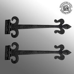 Alternative view of Renovators Supply Manufacturing Black Wrought Iron Door Strap Hinge 18 Long Antique Fleur De Lis Style Rust Resistant Flush Mount Door Hinges for Cabinet Or Barn Doors with Hardware Pack of 2