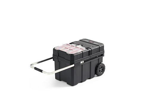 Keter Masterloader Resin Rolling Tool Box with Locking System and Removable Bins ?C Perfect Organization and Storage Chest for Power Drill, Tape Measure, and Screwdriver Set, Black
