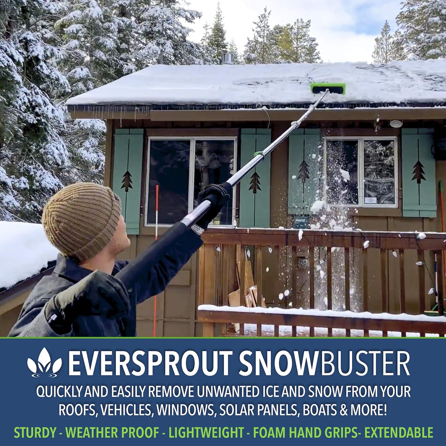 EVERSPROUT Never-Scratch SnowBuster 7-to-24 Foot (Up to 30 Ft Standing Reach) | Pre-Assembled Extendable Roof Rake for Snow Removal | Heavy-Duty Aluminum, Soft Foam Pad | Exclusive Push/Pull Design - Image 3