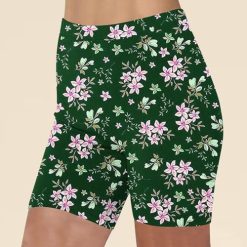 Alternative view of Women Workout Yoga Shorts High Waist 8 Biker No Front Seam Cream Floral Print Athletic Shorts Bike Short with Pockets