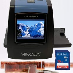 MINOLTA Film & Slide Scanner, Convert Color & B&W 35mm, 126, 110 Negative & Slides, Super 8 Films to 22MP JPEG Digital Photos, 16GB SD Card, Worldwide (Black)