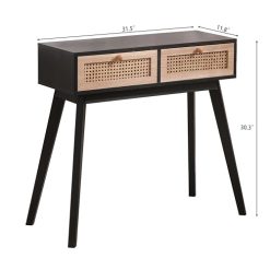 Alternative view of Rattan Console Table, Entryway Tables, Vanity Desk, Rattan Dresser, Farmhouse Wood Sofa Table Behind The Couch, Narrow Side Table for Hallway, Office, Foyer, 31 (Black)