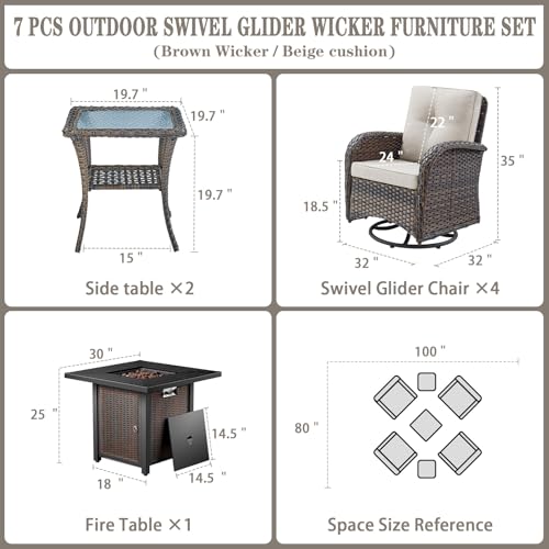 Patio Wicker Chairs Swivel Rocker – Outdoor Swivel Rocking Chairs Set of 2 with Rattan Side Table, Patio Swivel Glider Chair 3 Piece Patio Furniture Sets for Deck Porch Pool Brown/Blue - Image 83