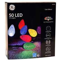 GE Color Effects 50-Count 32.67-ft Multi-Function Color Changing C9 LED Plug-In Indoor/Outdoor Christmas String Lights Energy St