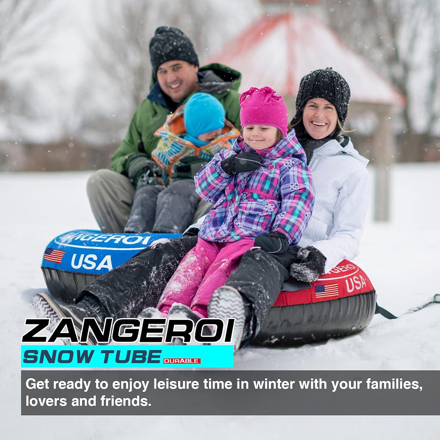 Snow Tube Snow Tubes Heavy Duty Snow Tube for Kids Adult Snow Tube 45inch, Snow Sled Sledding Tube, Inflatable Snow Tube for Kids Snow Tubes for Sledding Towable Double Rubber Snow Tube with Cover - Image 2