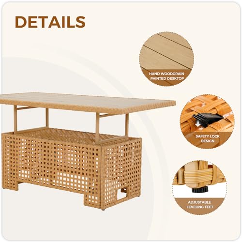 Grand patio 7-Piece Wicker Patio Furniture Set, Boho Outdoor Conversation Set Sectional Sofa with Water Resistant Thick Cushions and Coffee Table, Cream - Image 6
