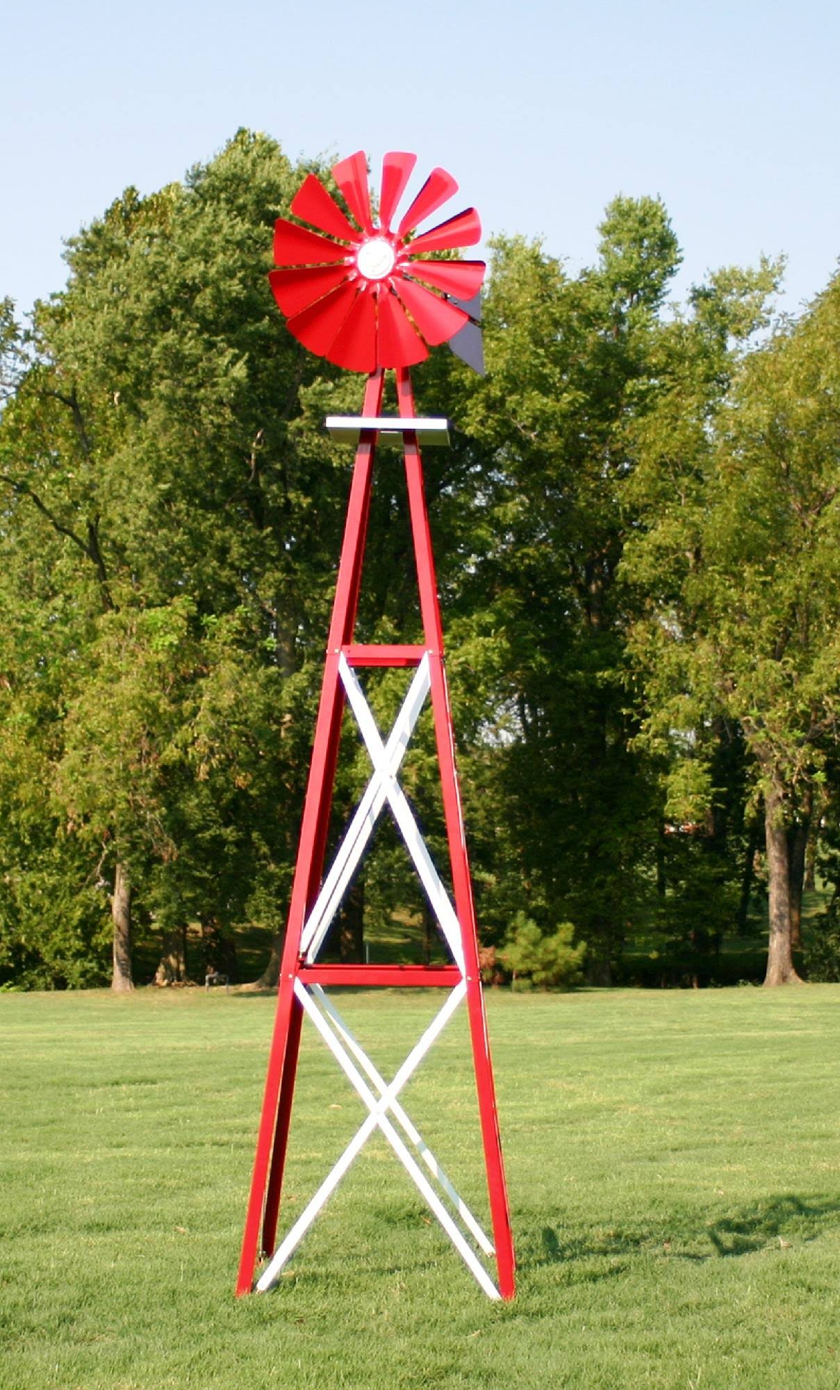 Outdoor Water Solutions 12-Foot Red and White Powder Coated Backyard Windmill