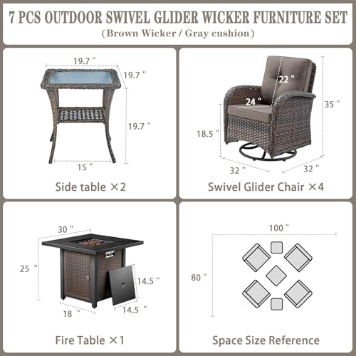 Patio Wicker Chairs Swivel Rocker – Outdoor Swivel Rocking Chairs Set of 2 with Rattan Side Table, Patio Swivel Glider Chair 3 Piece Patio Furniture Sets for Deck Porch Pool Brown/Blue - Image 65