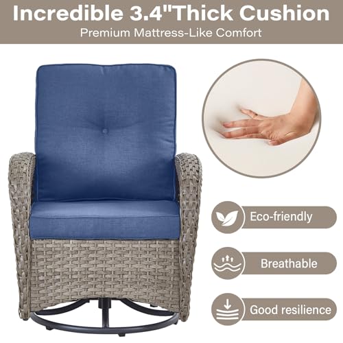 Patio Wicker Chairs Swivel Rocker – Outdoor Swivel Rocking Chairs Set of 2 with Rattan Side Table, Patio Swivel Glider Chair 3 Piece Patio Furniture Sets for Deck Porch Pool Brown/Blue - Image 57