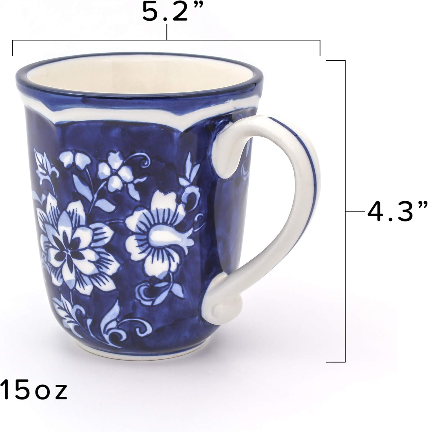 Euro Ceramica Blue Garden 16 Piece Oven Safe Hand Painted Stoneware Dinnerware Set, Service for 4, Bold Vase Design/Floral Pattern, White and blue - Image 10