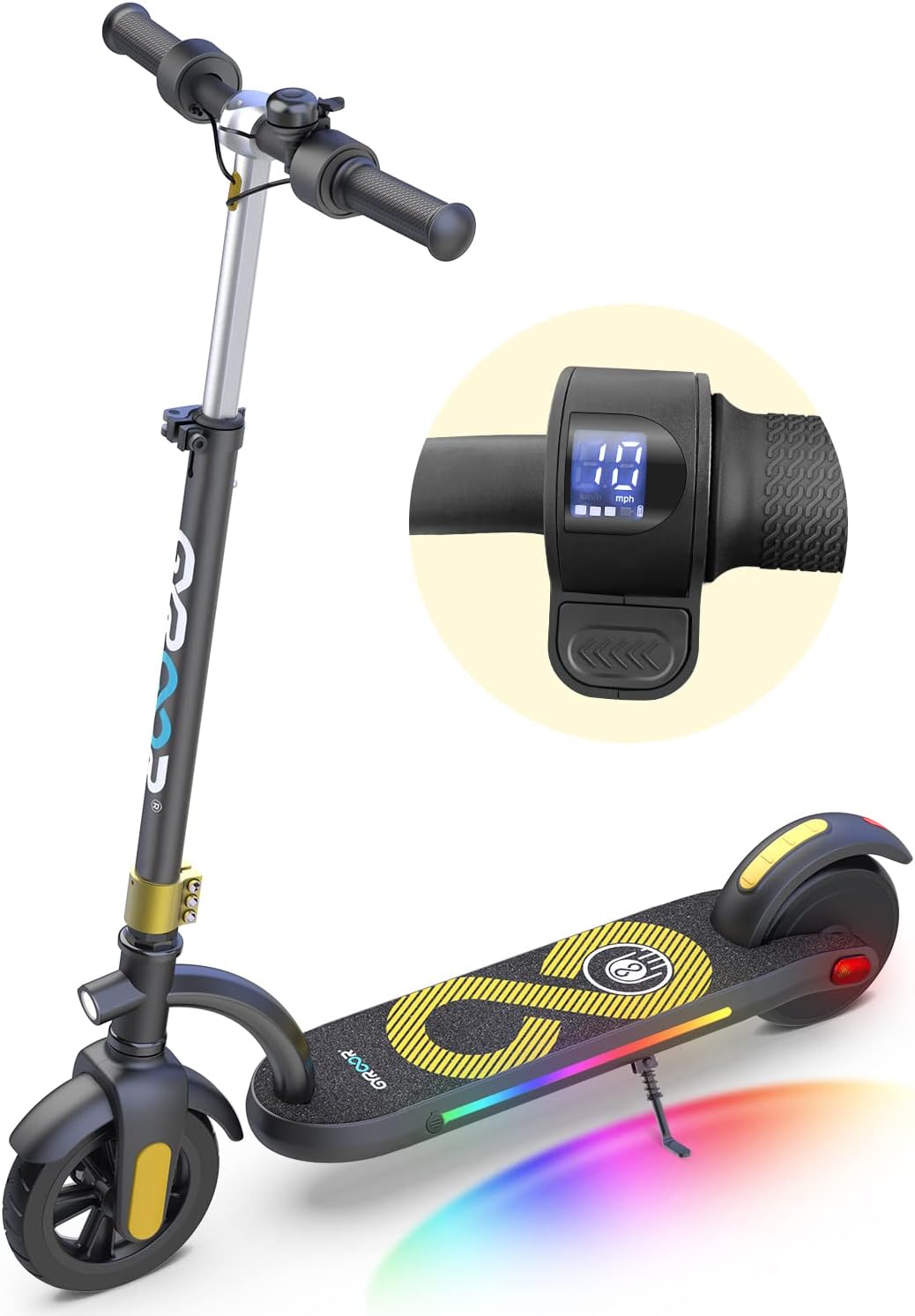 Gyroor Kids Electric Scooter, with 200W Motor & LED Visible Display, Colorful Lights, Adjustable Speed and Height, 10 Mph & 10 Miles Range Electric Scooter, Electric Scooter for Kids Ages 8-12 - Image 2