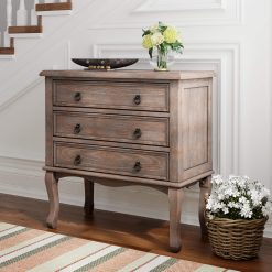 Alternative view of ClickDecor Thomas Antique Country Style Dresser Chest with 3 Drawers, Weathered Wood Nightstand Living Room Accent Furniture, Black Ring Handle, Curved Legs, Gray