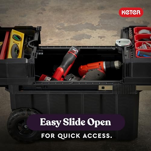 Keter Masterloader Resin Rolling Tool Box with Locking System and Removable Bins ?C Perfect Organization and Storage Chest for Power Drill, Tape Measure, and Screwdriver Set, Black - Image 4