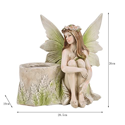 Fairy Planter Flower Pots, Girl Succulent Plant Pot Garden Figurine Outdoor for Patio Lawn Yard Decoration, Hand Painted Resin Figurines, 11.2 inch H - Image 5